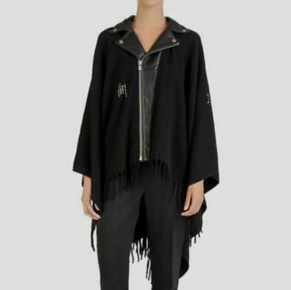 The Kooples Leather and Wool Biker Poncho